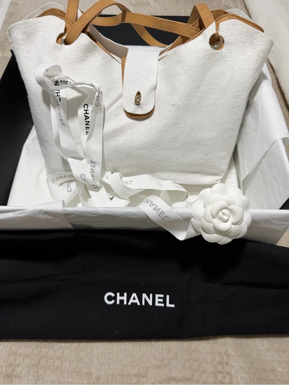 CHANEL Large Beige Shopping Tote